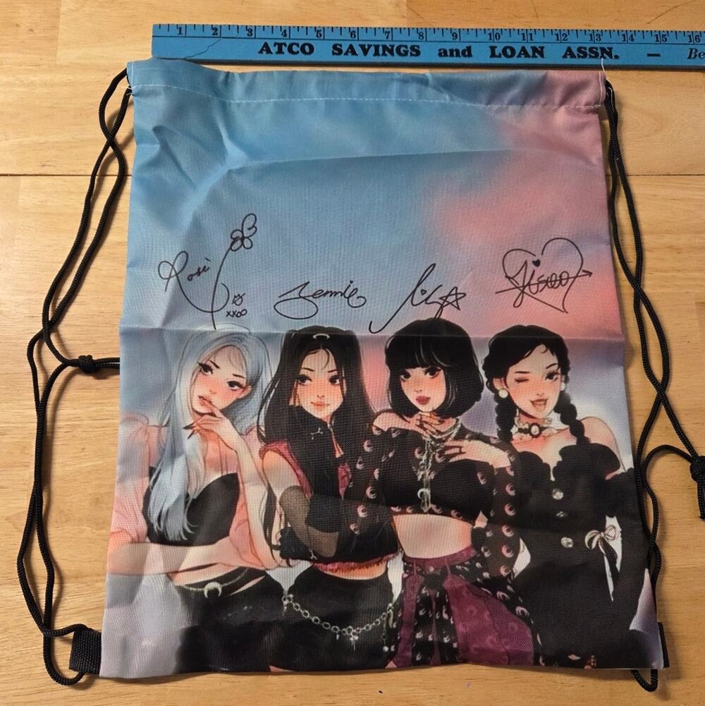 BLACKPINK Inspired K-Pop Drawstring Backpack Double Sided Bag New